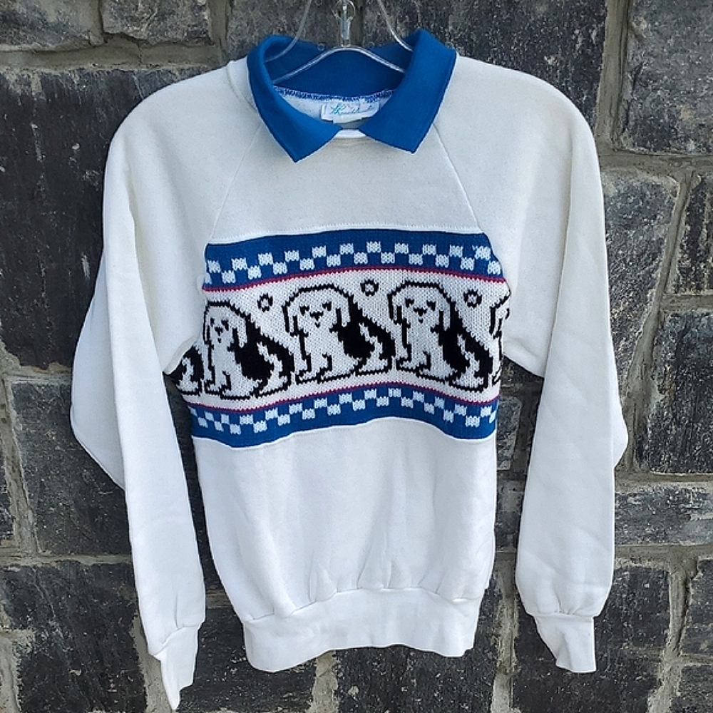 Vintage Heartland White and Blue Sweatshirt Medium